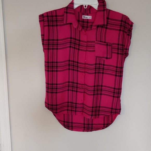 Bright Fuschia Plaid Shirt sz jr. medium. - Picture 1 of 4